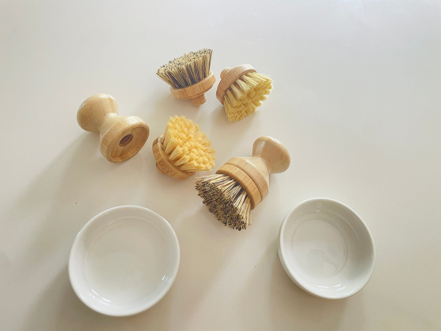 Adorable Natural Material Pot & Bowl Brushes – Bamboo or Beechwood Handles with Sisal or Palm Fiber Bristles – Fun Kitchen Tools