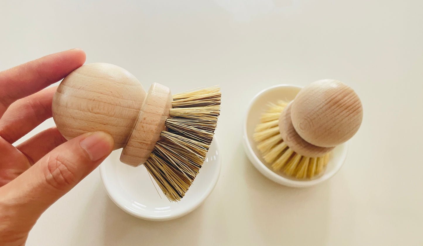 Adorable Natural Material Pot & Bowl Brushes – Bamboo or Beechwood Handles with Sisal or Palm Fiber Bristles – Fun Kitchen Tools
