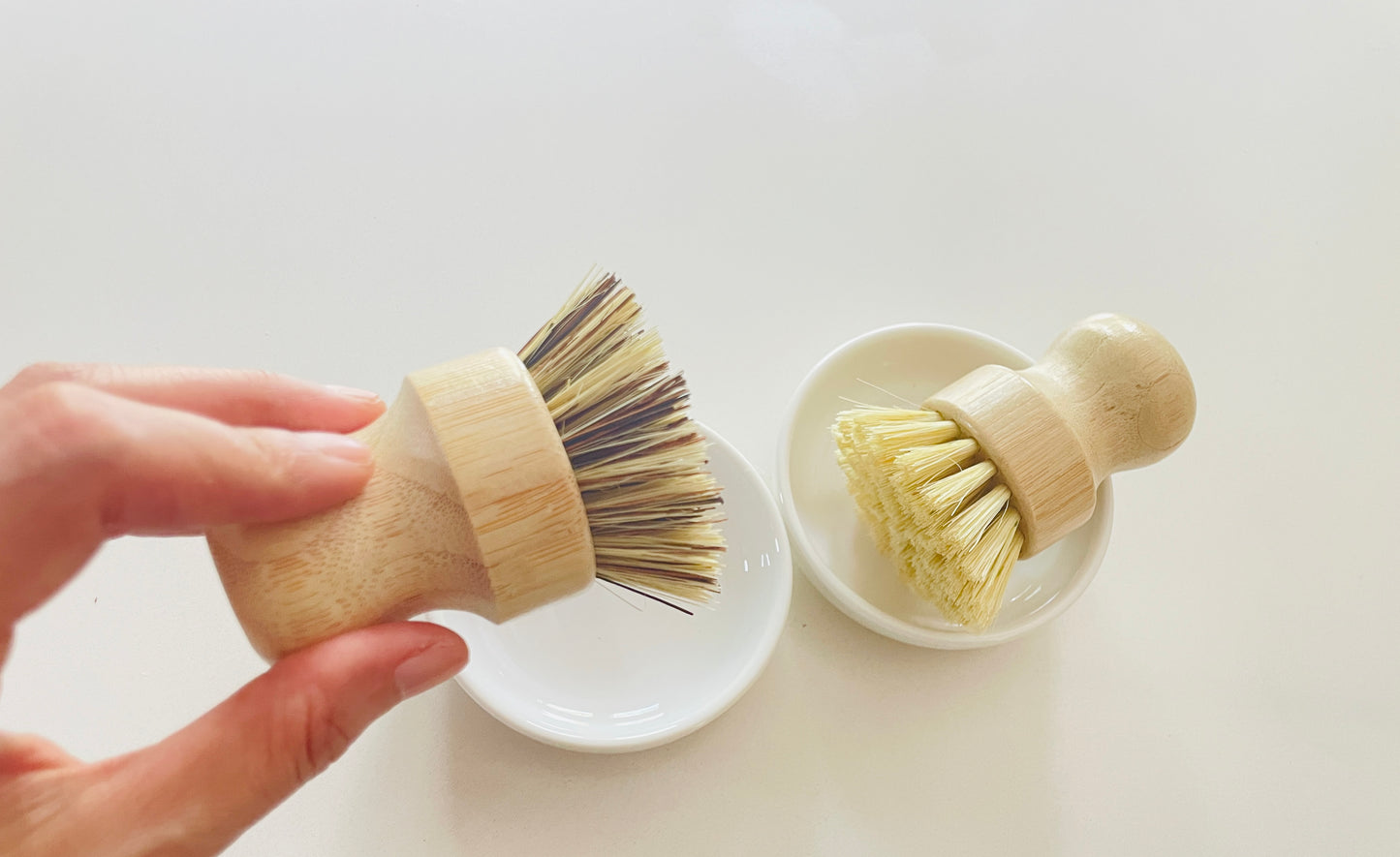 Adorable Natural Material Pot & Bowl Brushes – Bamboo or Beechwood Handles with Sisal or Palm Fiber Bristles – Fun Kitchen Tools