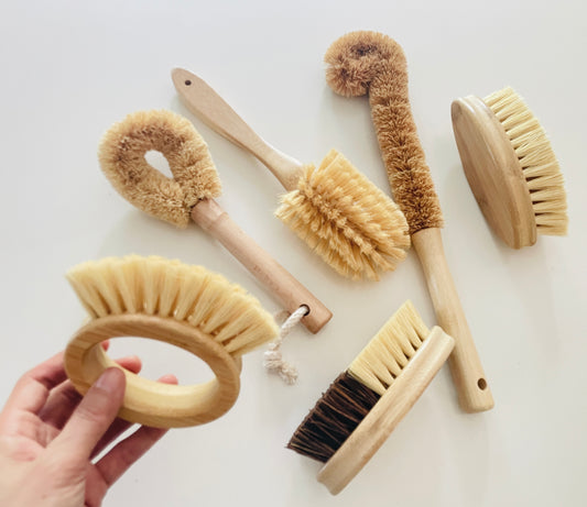 Eco-Friendly Kitchen Brushes Set – Zero Waste Sisal, Palm Fiber, Beech/Bamboo Handles for Fruit, Pots, and Dishes