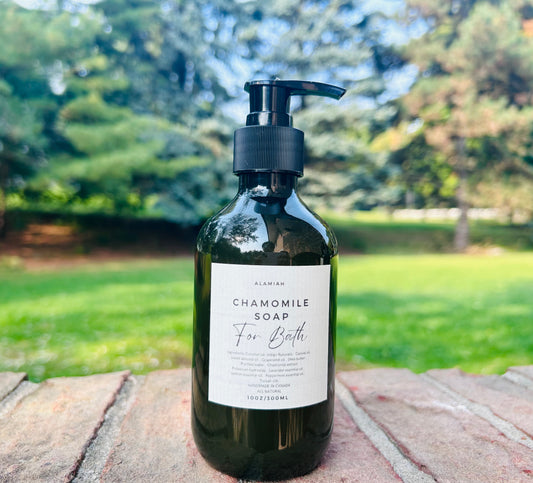 Chamomile & Indigo Infused Liquid Bath Soap – Soothing Lavender, Lemon, Peppermint Essential Oils | Ideal for Sensitive & Oily Skin, Anti-inflammatory & Calming for Skin Issues,Handmade,All-natural.