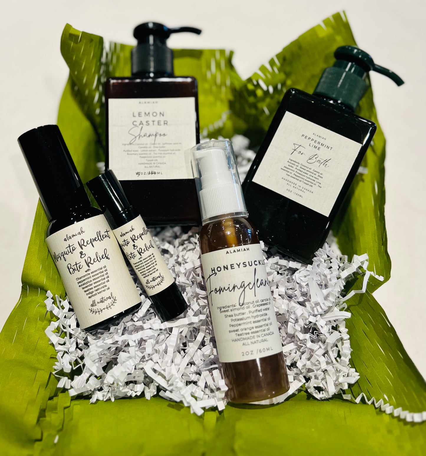 Travel-Size Natural Care Gift Set – Shampoo, Soap & Mosquito Repellent Oil or Hairbrush – Perfect for Travel, Gifts & Weddings