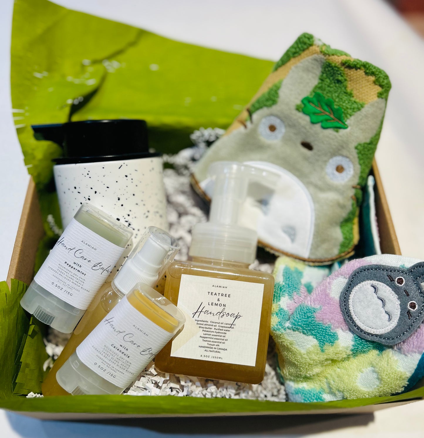All Natural Handsoap Gift Set for Daily Hand Care – Includes Cute Totoro Hand Towels, Botanical Hand Balm, Handmade Soap, and Aluminum Travel Box – Perfect for Kids and Travel