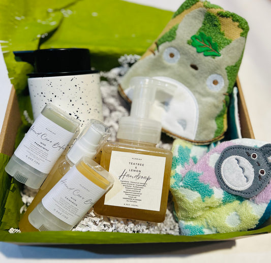 All Natural Handsoap Gift Set for Daily Hand Care – Includes Cute Totoro Hand Towels, Botanical Hand Balm, Handmade Soap, and Aluminum Travel Box – Perfect for Kids and Travel