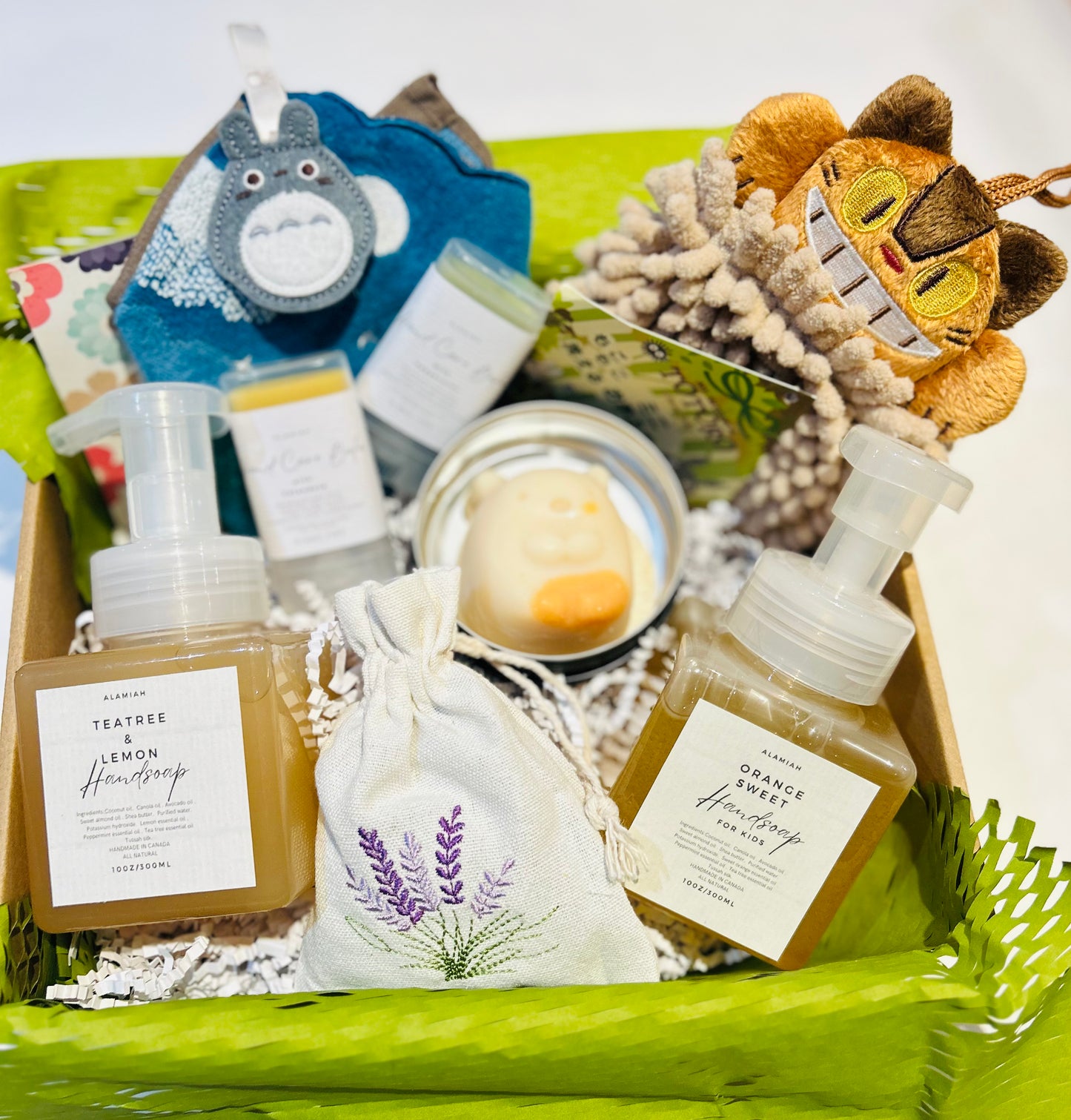 All Natural Handsoap Gift Set for Daily Hand Care – Includes Cute Totoro Hand Towels, Botanical Hand Balm, Handmade Soap, and Aluminum Travel Box – Perfect for Kids and Travel