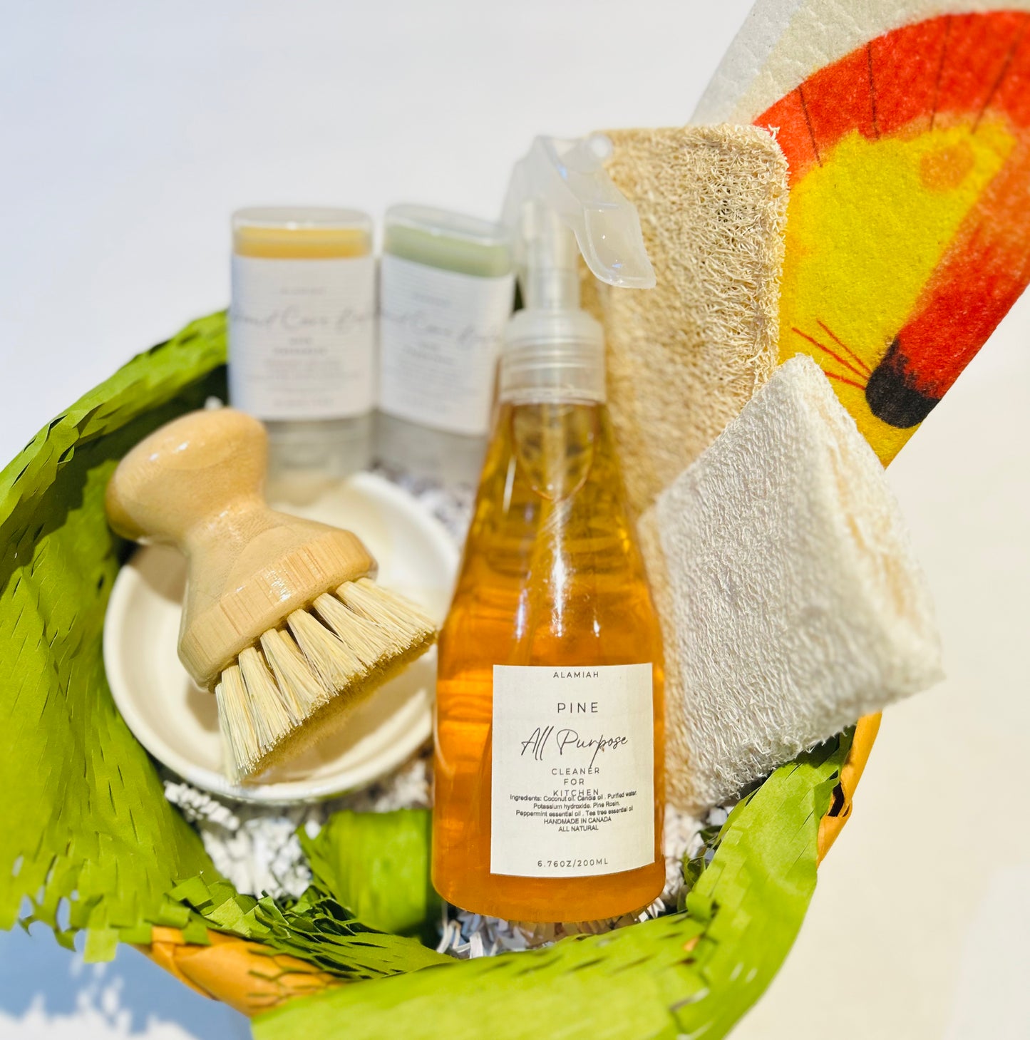 Eco-Friendly Kitchen Gift Set – Natural Sisal & Wood Brushes, All-Purpose Liquid Soap & Hand Balm – Thoughtful Gift for Mom, Wife & Home