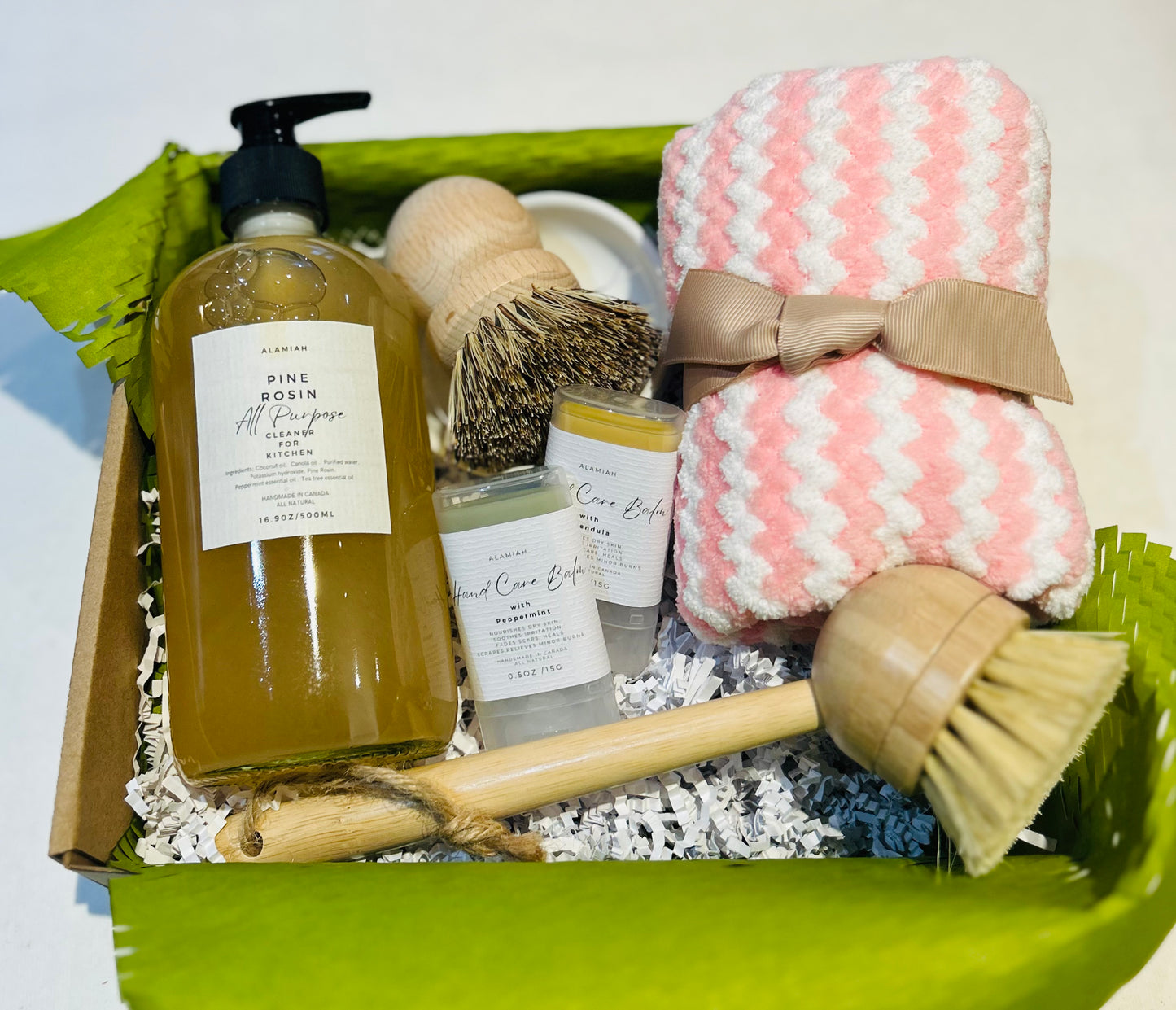 Eco-Friendly Kitchen Gift Set – Natural Sisal & Wood Brushes, All-Purpose Liquid Soap & Hand Balm – Thoughtful Gift for Mom, Wife & Home
