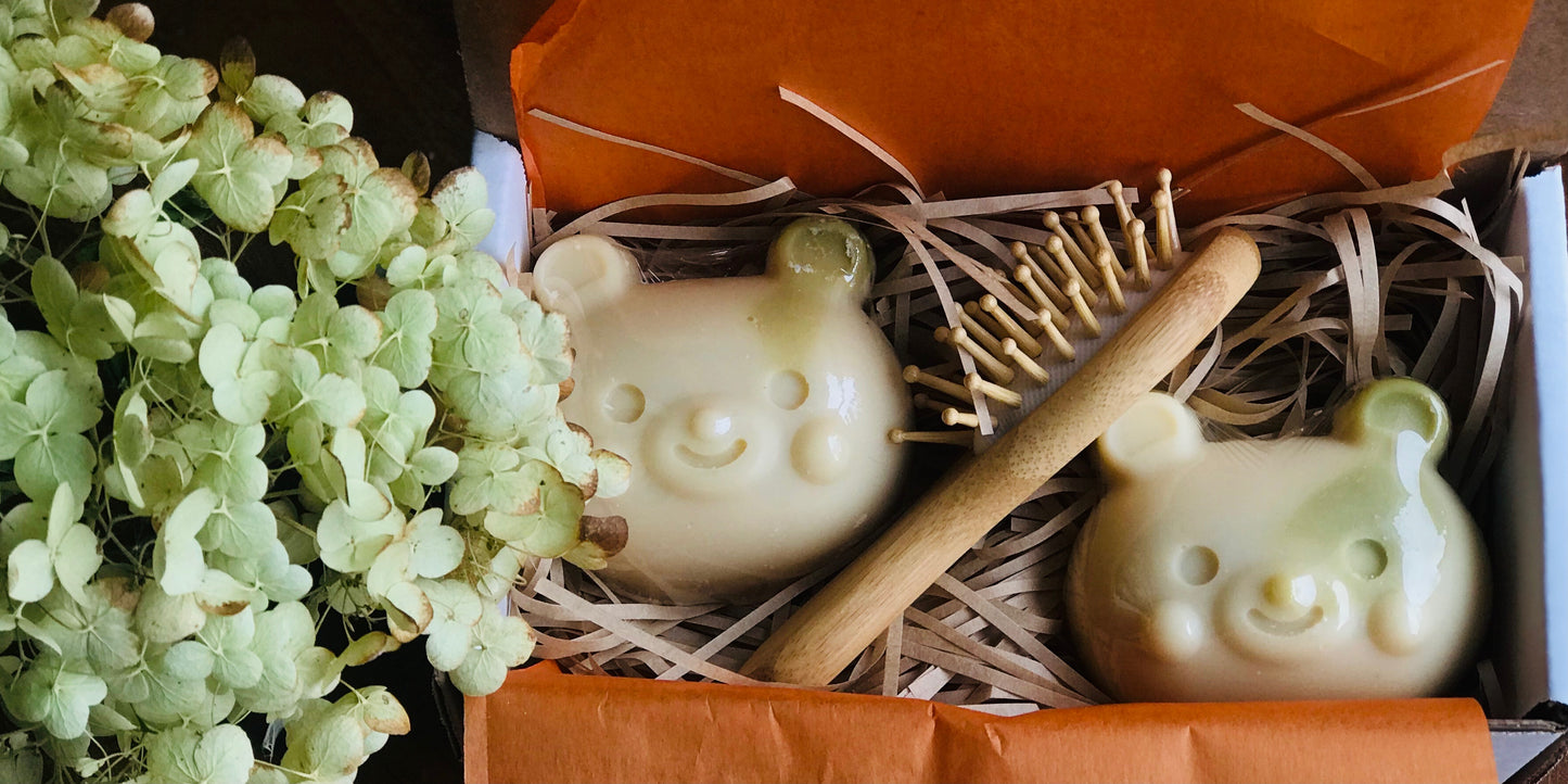 Handmade Soap for Kids – Cute Kitty for Girls & Adorable Bear for Boys | Eco & Healthy Bath Set with Mini Brush | Unique Gift for Children