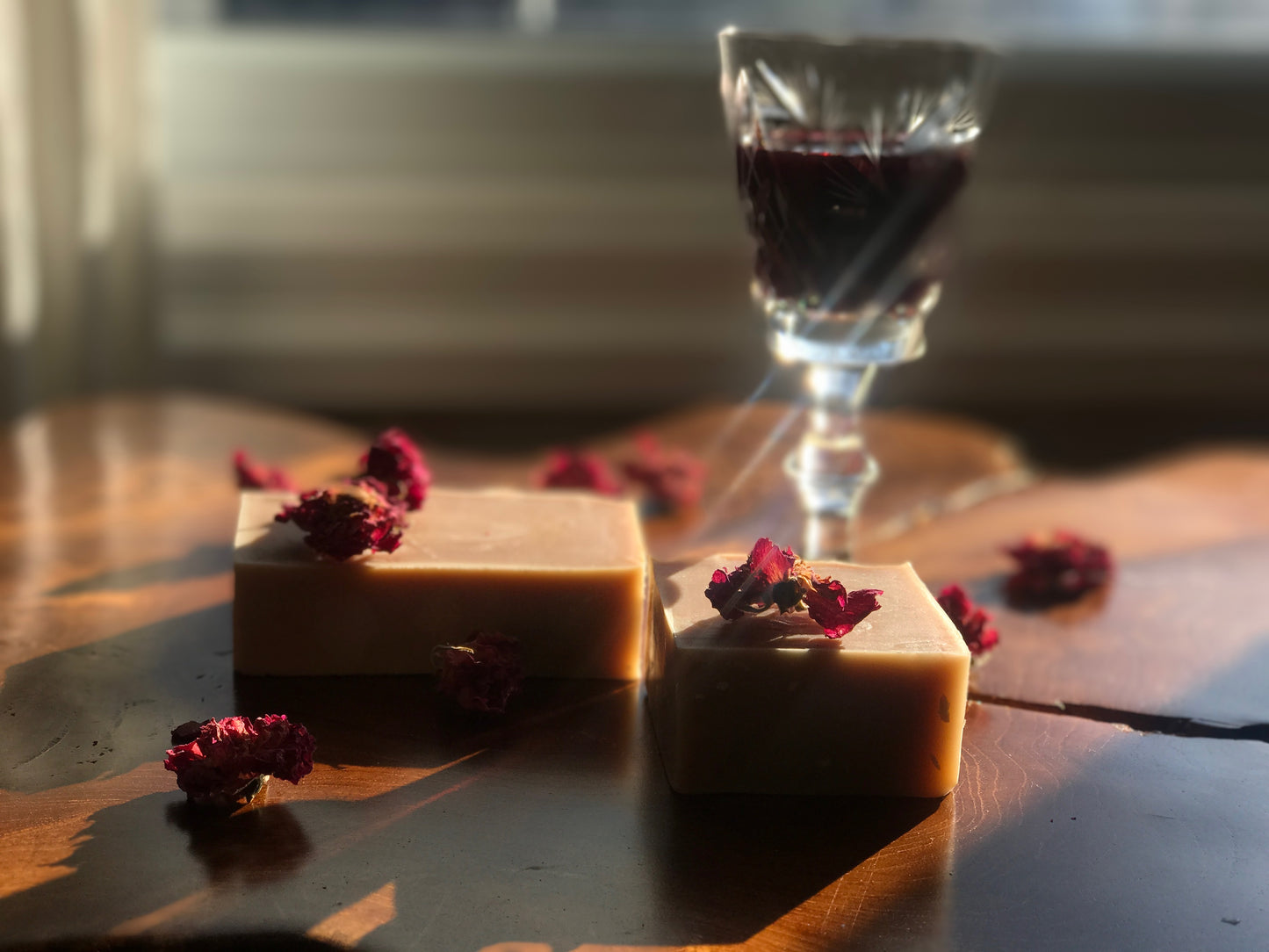 Experience Luxury and Anti-Aging Elegance with Handmade Wine and Rose Facial Soap - Infused with Shea Butter, and Tussah Silk for Moisturized Protection - Uniquely Colored with Natural Ingredients for a Sensorial Skincare Delight